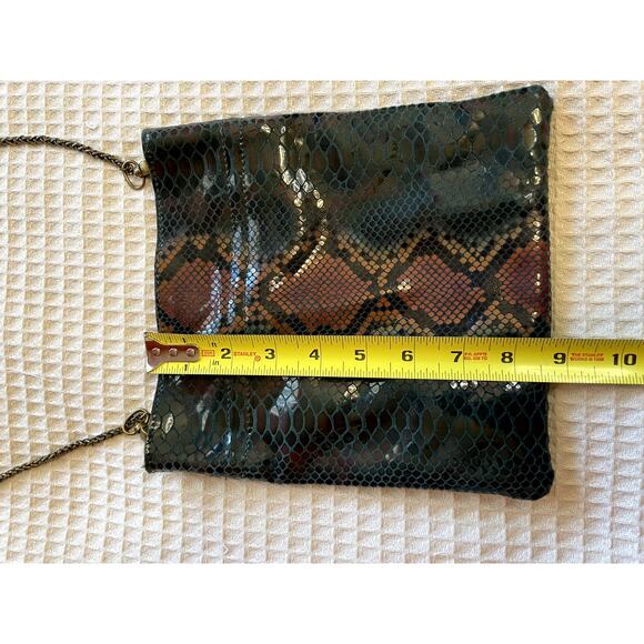 Free People Leather Cross Body Green & Brown Sneak Print Magnetic Closure Purse - Picture 7 of 16